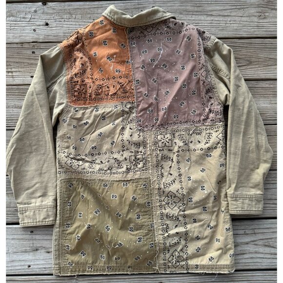 We the Free Swept Up Shirt Jacket Oversized Button Front Tan Multi Sz XS g2 - Picture 3 of 8